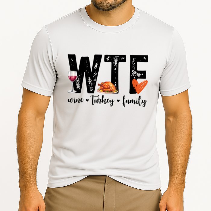 Wtf Wine Turkey Family Thanksgiving Funny Cooling Performance Crew T-Shirt