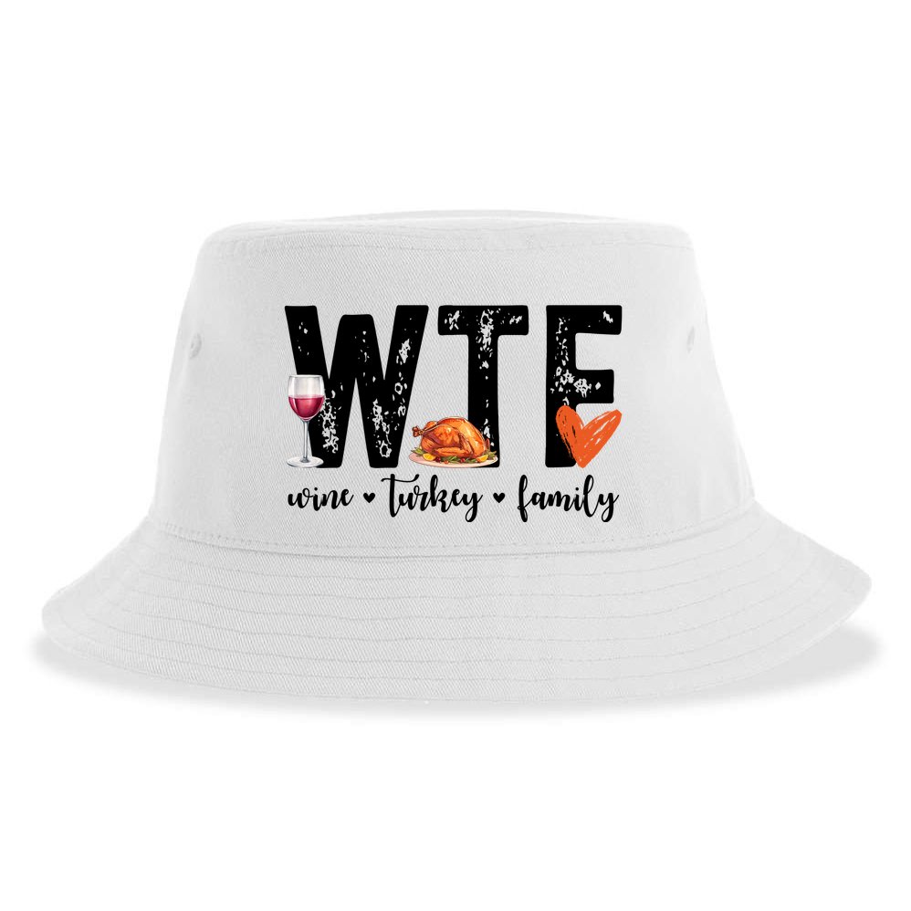Wtf Wine Turkey Family Thanksgiving Funny Sustainable Bucket Hat