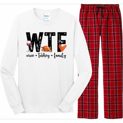 Wtf Wine Turkey Family Thanksgiving Funny Long Sleeve Pajama Set