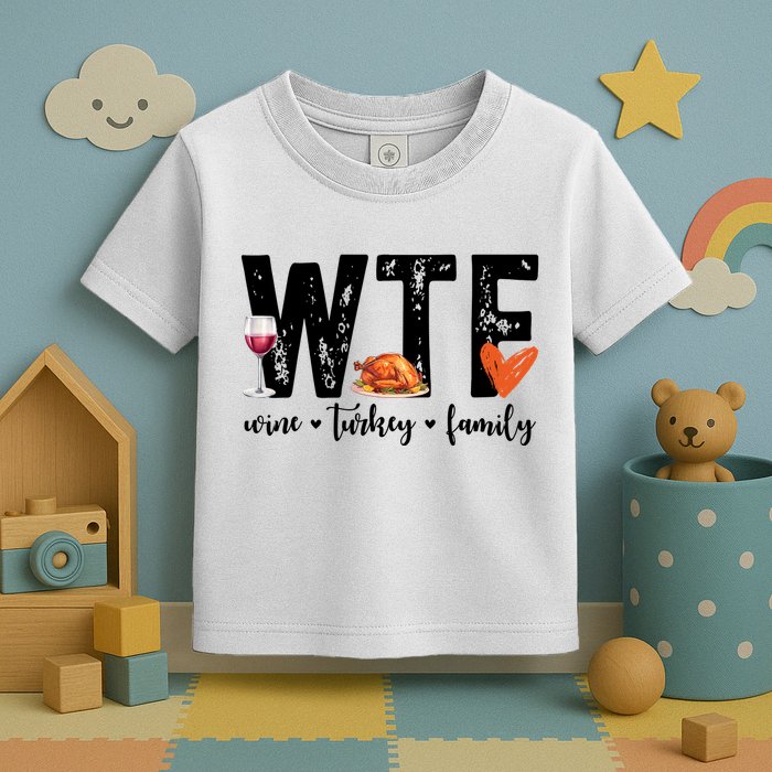 Wtf Wine Turkey Family Thanksgiving Funny Toddler T-Shirt