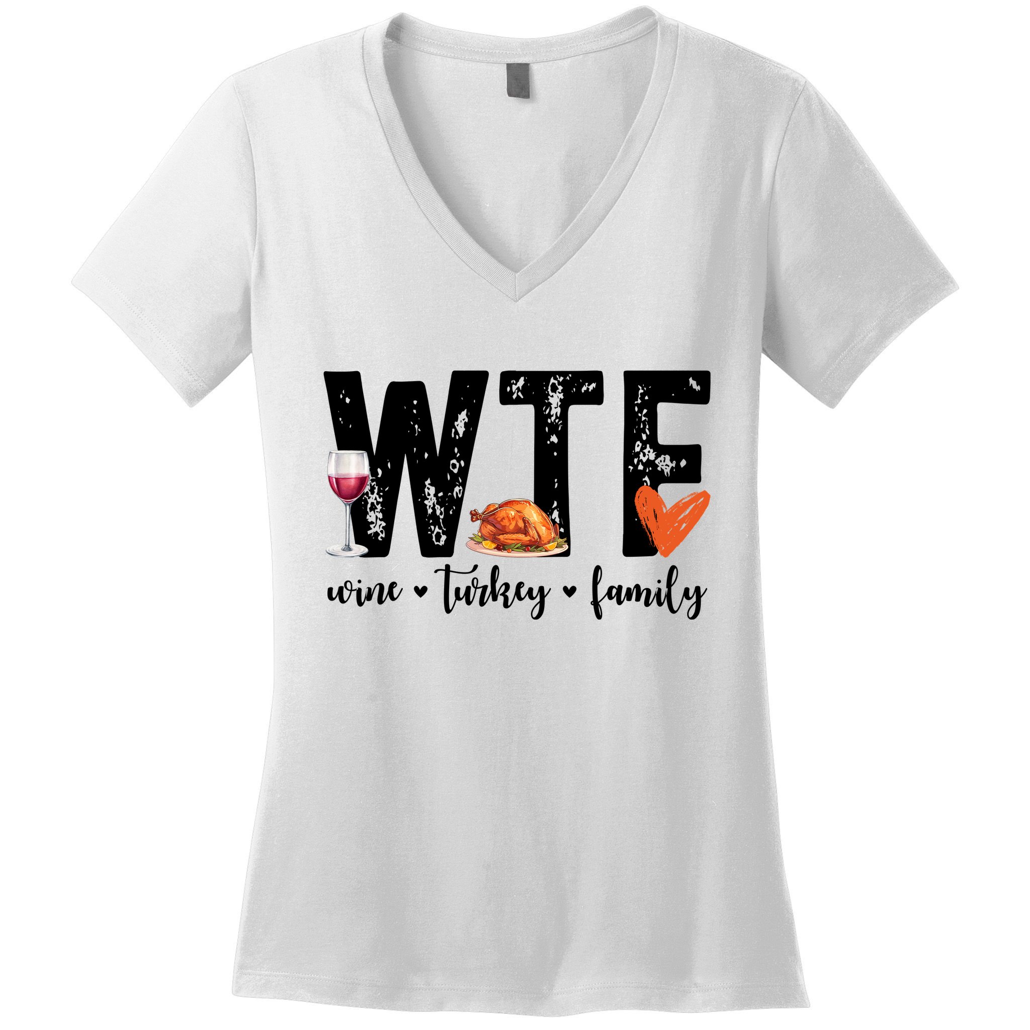Wtf Wine Turkey Family Thanksgiving Funny Women's V-Neck T-Shirt