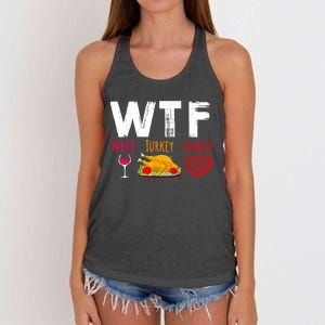 Wtf Wine Turkey Family Shirts Funny Thanksgiving Day Women's Knotted Racerback Tank