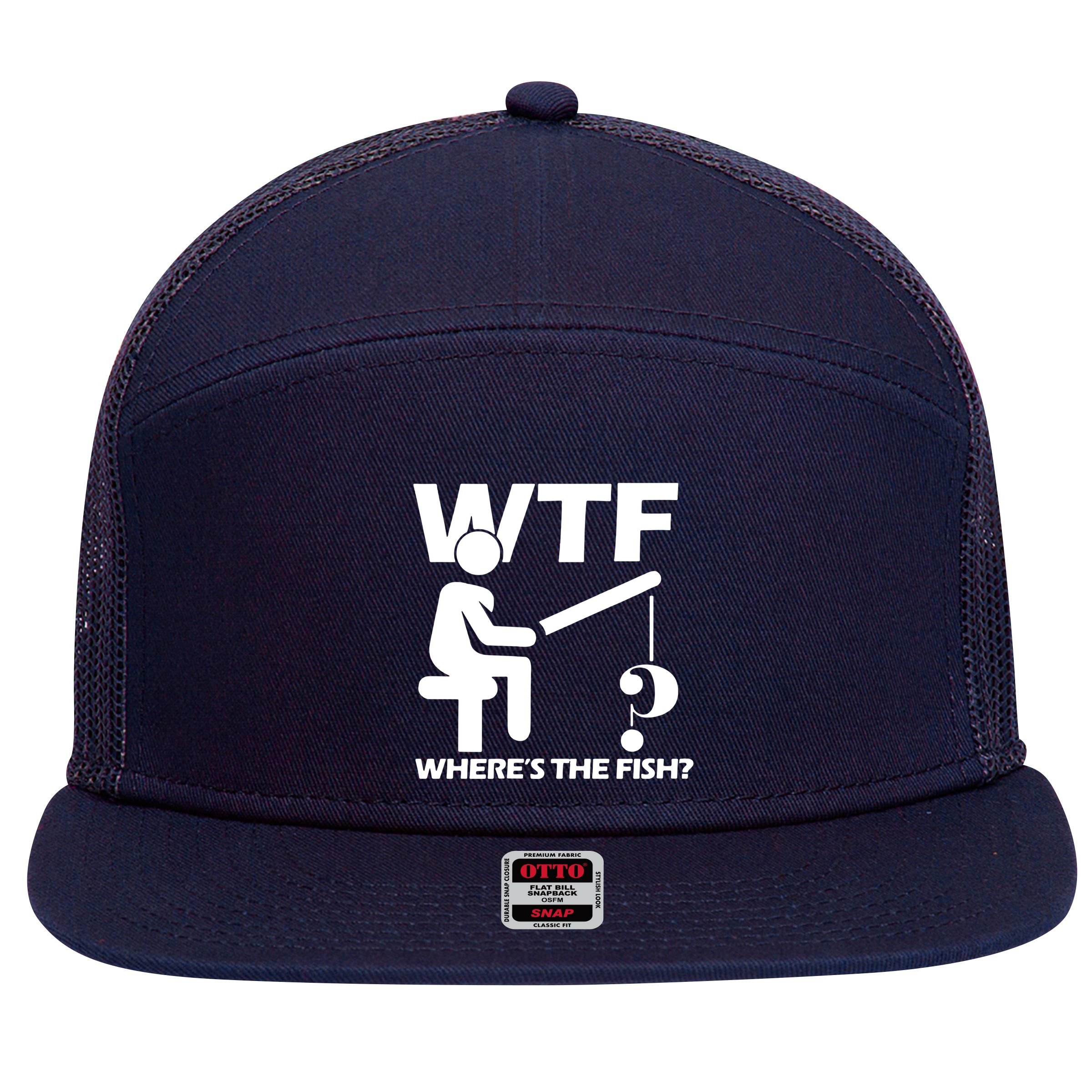 Wtf Wheres The Fish 7 Panel Mesh Trucker Snapback Hat