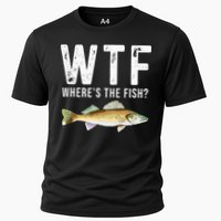 WTF Wheres The Fish Walleye Pike Funny Fishing Gifts Cooling Performance Crew T-Shirt