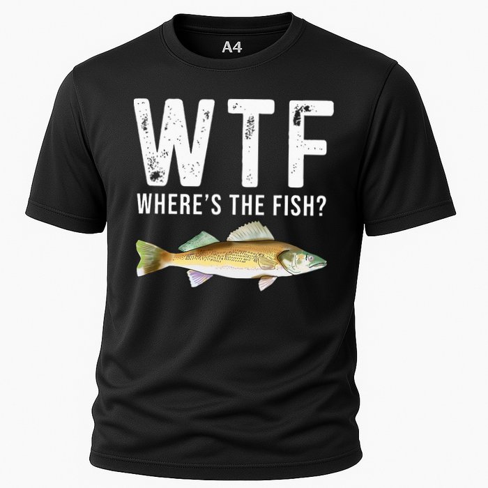 WTF Wheres The Fish Walleye Pike Funny Fishing Gifts Cooling Performance Crew T-Shirt