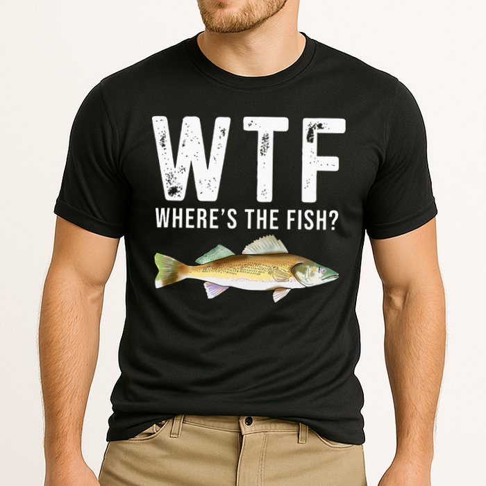 WTF Wheres The Fish Walleye Pike Funny Fishing Gifts Cooling Performance Crew T-Shirt