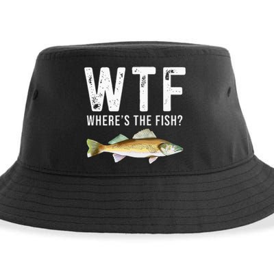 WTF Wheres The Fish Walleye Pike Funny Fishing Gifts Sustainable Bucket Hat