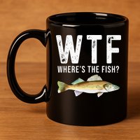 WTF Wheres The Fish Walleye Pike Funny Fishing Gifts 11oz C Handle Ceramic Mug