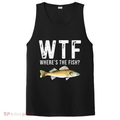 WTF Wheres The Fish Walleye Pike Funny Fishing Gifts PosiCharge Competitor Tank