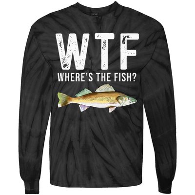 WTF Wheres The Fish Walleye Pike Funny Fishing Gifts Tie-Dye Long Sleeve Shirt