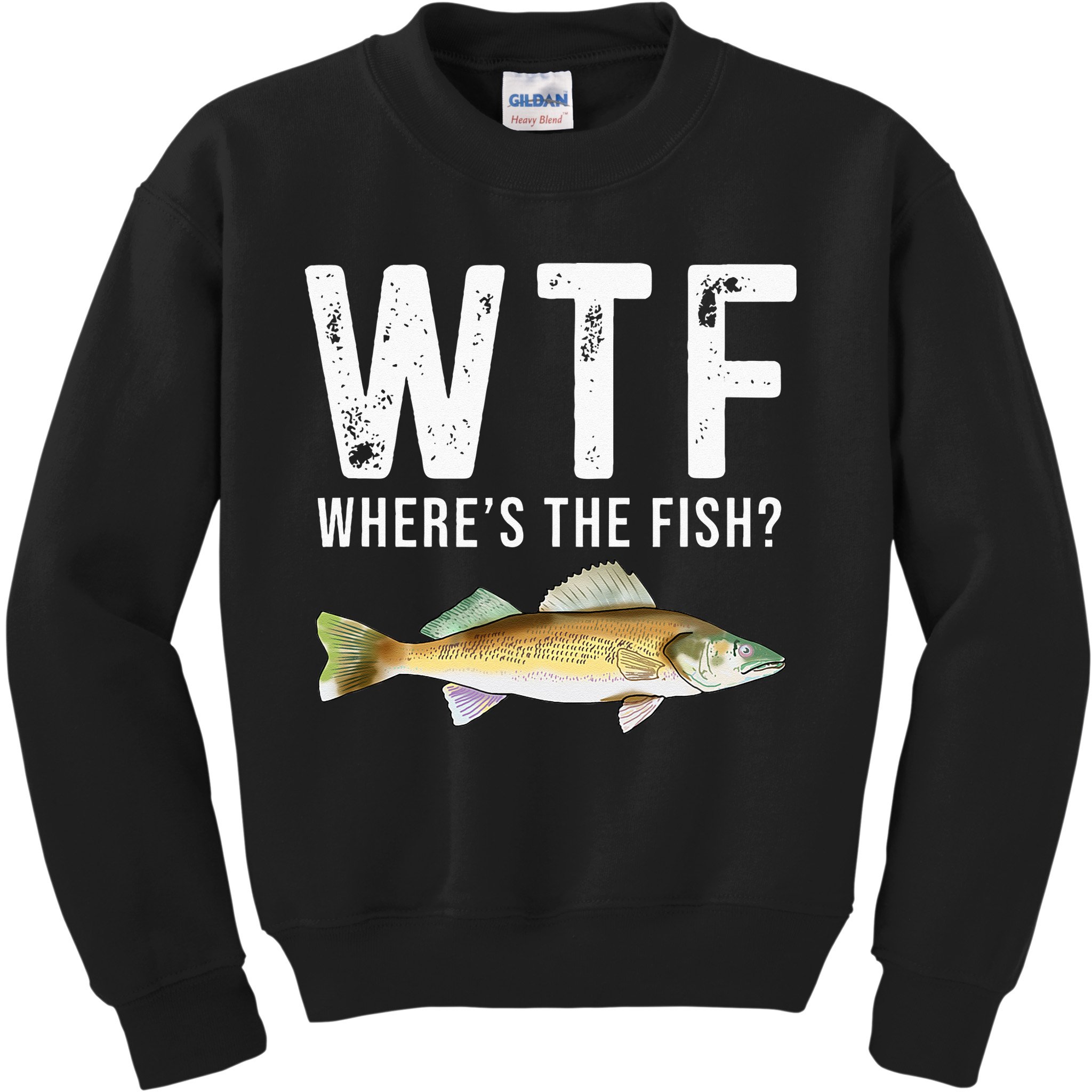 WTF Wheres The Fish Walleye Pike Funny Fishing Gifts Kids Sweatshirt