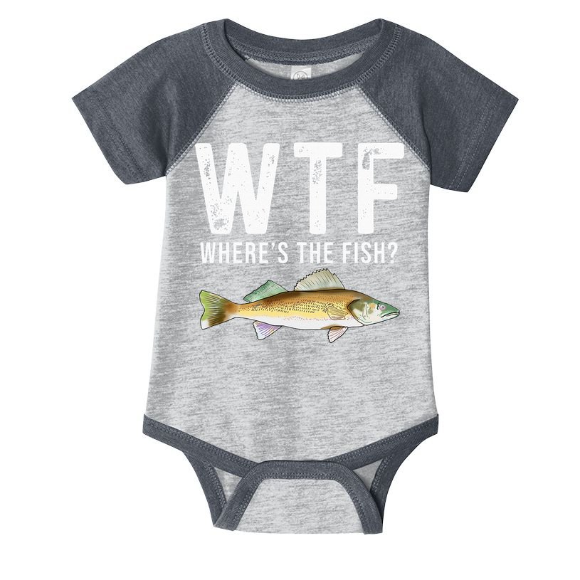 WTF Wheres The Fish Walleye Pike Funny Fishing Gifts Infant Baby Jersey Bodysuit