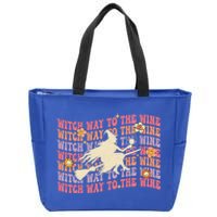 Witch Way To The Wine Retro Groovy Funny Halloween Costume Meaningful Gift Zip Tote Bag