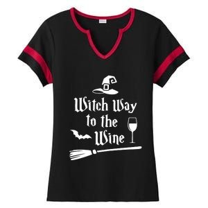 Witch Way To The Wine Shirts Funny Wine Drinking Gift Idea Ladies Halftime Notch Neck Tee