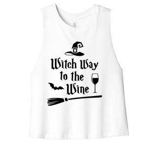 Witch Way To The Wine Shirts Funny Wine Drinking Gift Idea Women's Racerback Cropped Tank