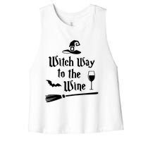 Witch Way To The Wine Shirts Funny Wine Drinking Gift Idea Women's Racerback Cropped Tank