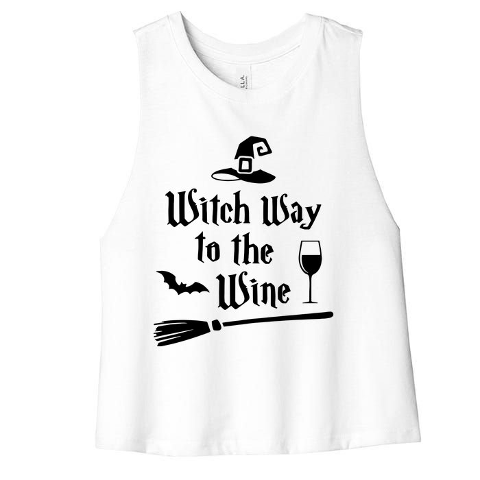 Witch Way To The Wine Shirts Funny Wine Drinking Gift Idea Women's Racerback Cropped Tank