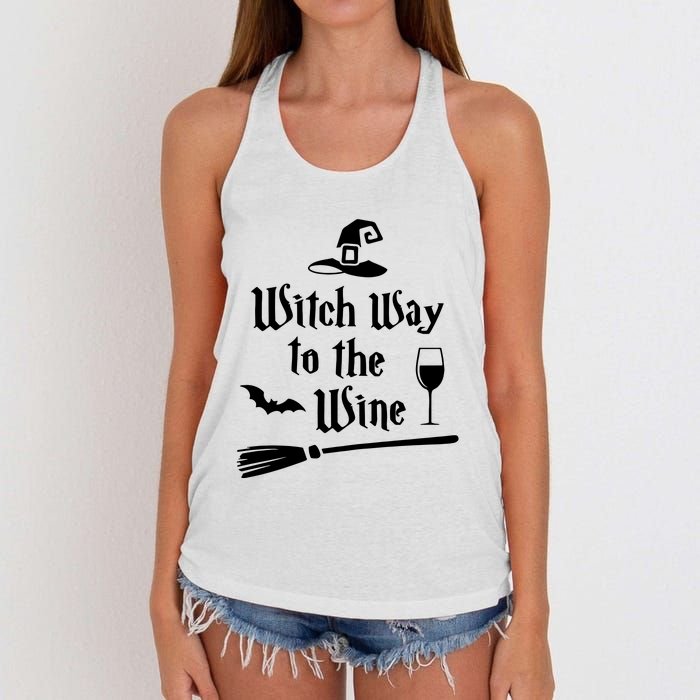 Witch Way To The Wine Shirts Funny Wine Drinking Gift Idea Women's Knotted Racerback Tank