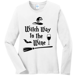 Witch Way To The Wine Shirts Funny Wine Drinking Gift Idea Ladies Long Sleeve Shirt