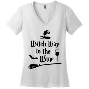 Witch Way To The Wine Shirts Funny Wine Drinking Gift Idea Women's V-Neck T-Shirt