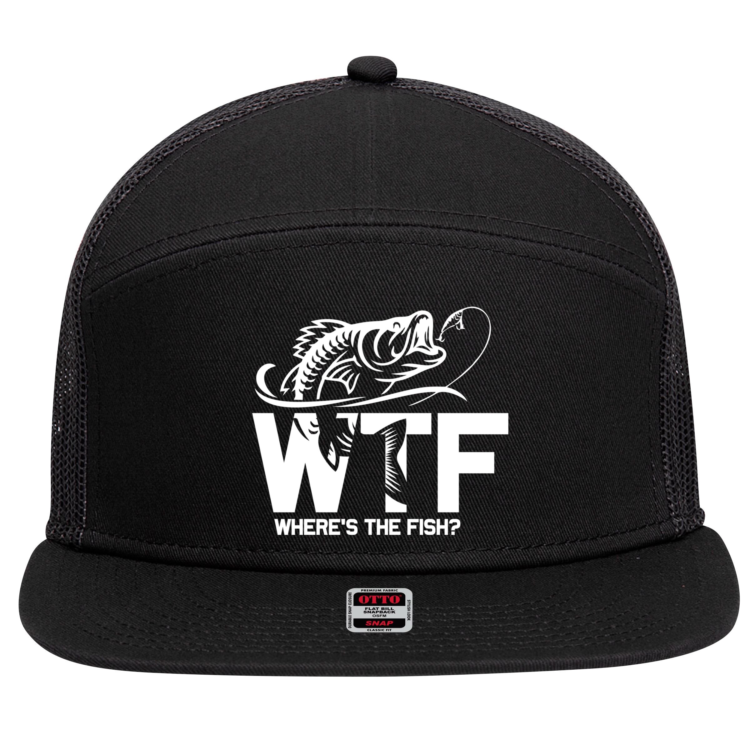 Wtf WhereS The Fish Funny Fishing Lover Gift 7 Panel Mesh Trucker Snapback Hat