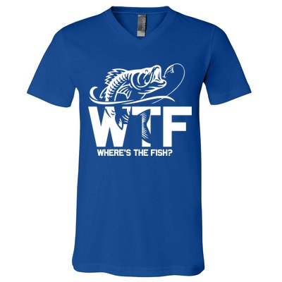Wtf WhereS The Fish Funny Fishing Lover Gift V-Neck T-Shirt