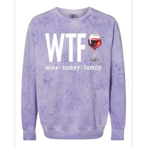 Wtf Wine Turkey Family Funny Thanksgiving Colorblast Crewneck Sweatshirt