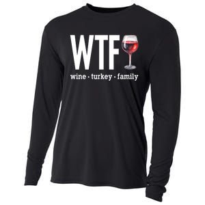 Wtf Wine Turkey Family Funny Thanksgiving Cooling Performance Long Sleeve Crew