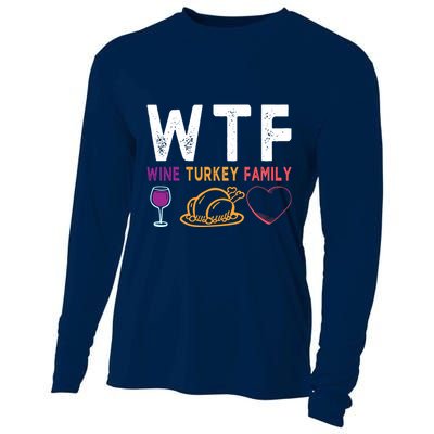 Wtf Wine Turkey Family Funny Thanksgiving Day Cooling Performance Long Sleeve Crew