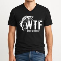WTF Where's The Fish's Funny Fishing V-Neck T-Shirt