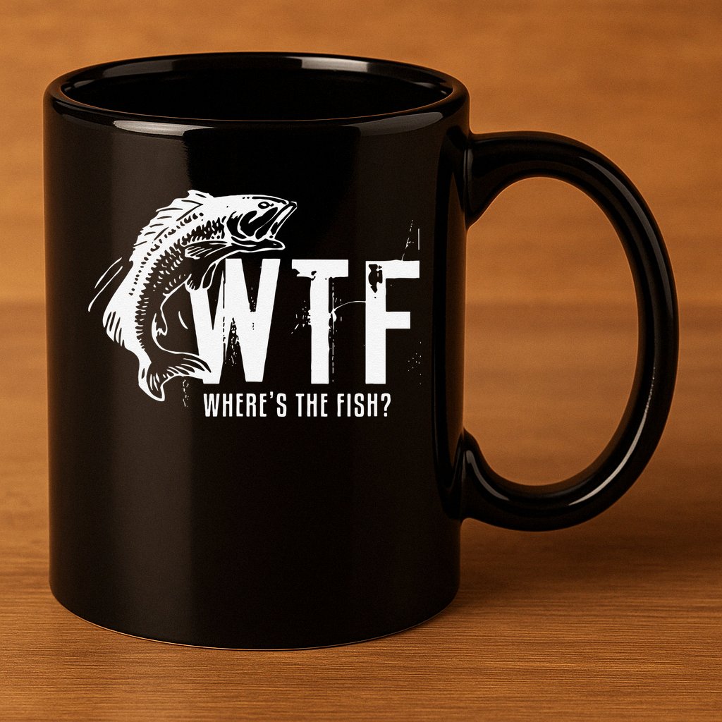 WTF Where's The Fish's Funny Fishing 11oz C Handle Ceramic Mug