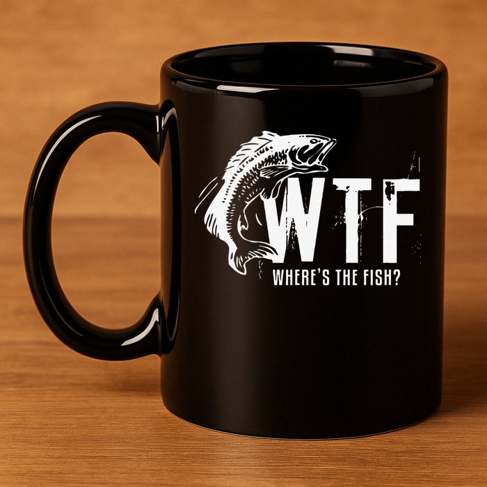 WTF Where's The Fish's Funny Fishing 11oz C Handle Ceramic Mug