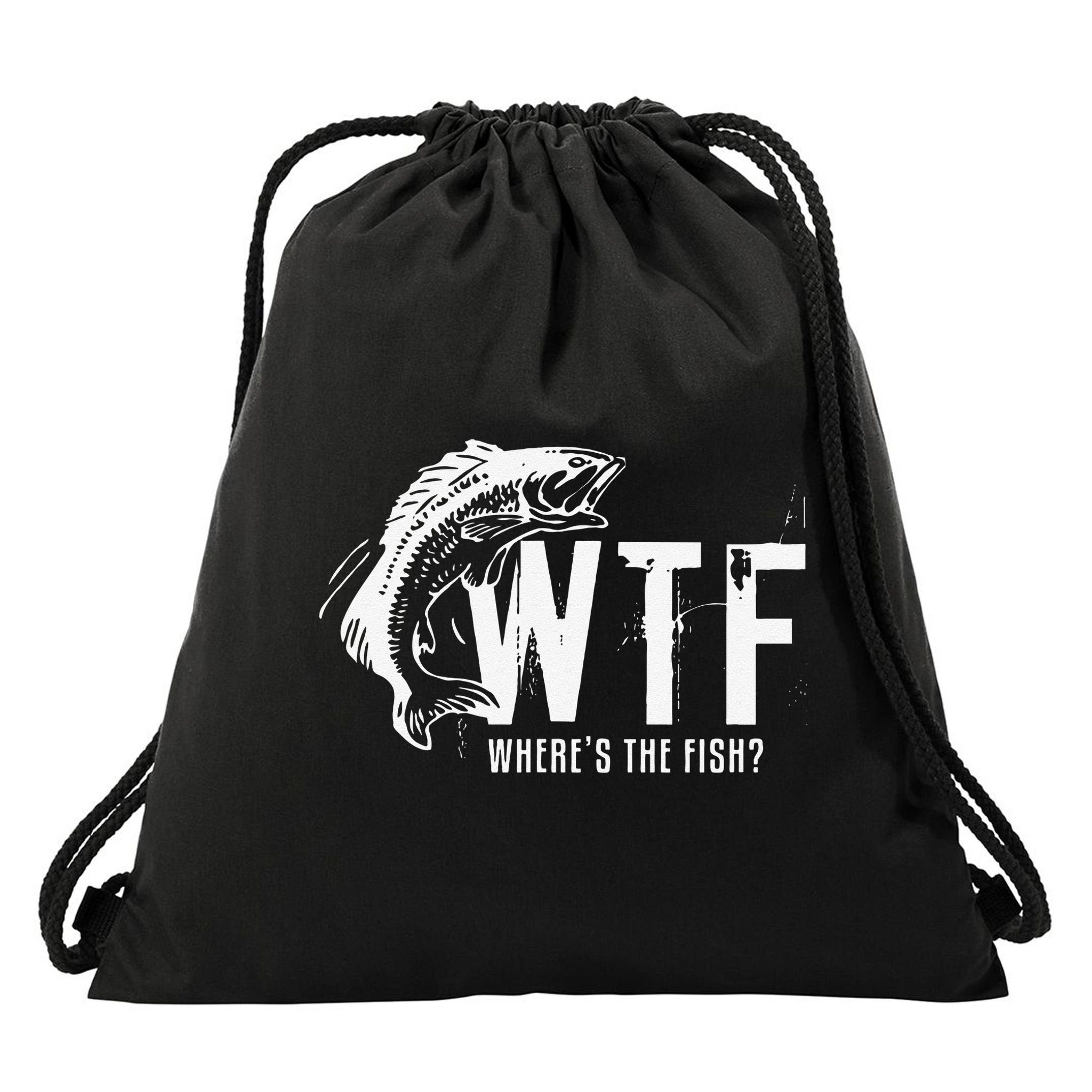 WTF Where's The Fish's Funny Fishing Drawstring Bag