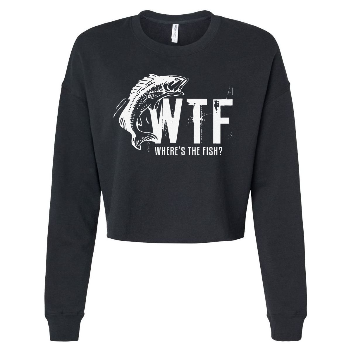 WTF Where's The Fish's Funny Fishing Cropped Pullover Crew