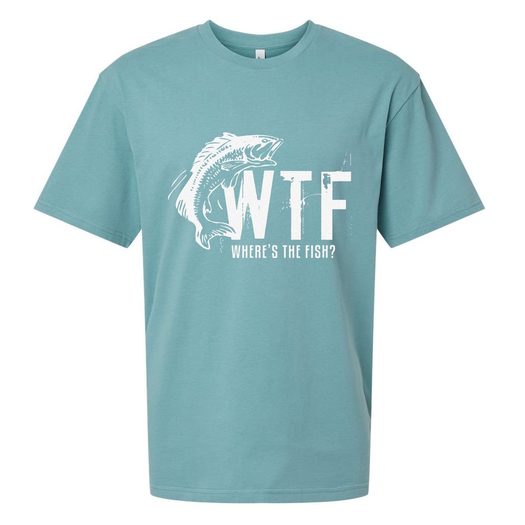 WTF Where's The Fish's Funny Fishing Sueded Cloud Jersey T-Shirt
