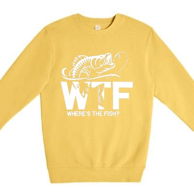 Wtf WhereS The Fish Funny Fishing Lover Gift Premium Crewneck Sweatshirt