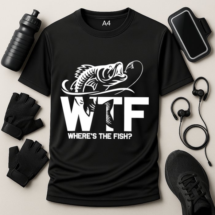 Wtf WhereS The Fish Funny Fishing Lover Gift Cooling Performance Crew T-Shirt