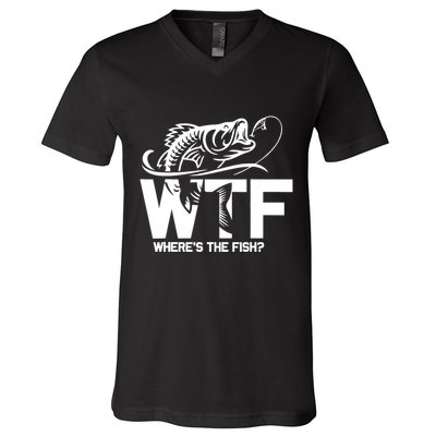 Wtf WhereS The Fish Funny Fishing Lover Gift V-Neck T-Shirt