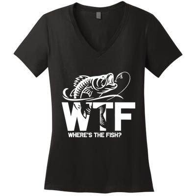 Wtf WhereS The Fish Funny Fishing Lover Gift Women's V-Neck T-Shirt