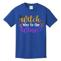 Witch Way To The Wine Funny Halloween Wine Lovers Witch Pun Gift Kids T-Shirt