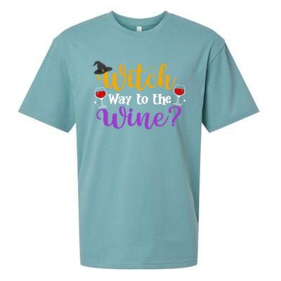 Witch Way To The Wine Funny Halloween Wine Lovers Witch Pun Gift Sueded Cloud Jersey T-Shirt