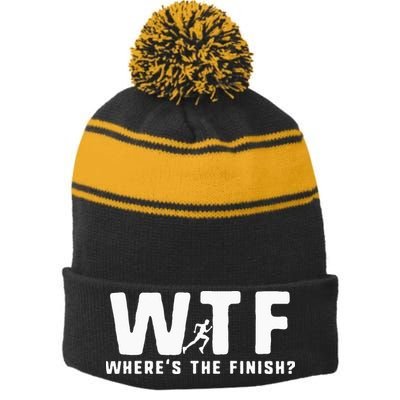WTF Where's The Finish Funny Running Stripe Pom Pom Beanie