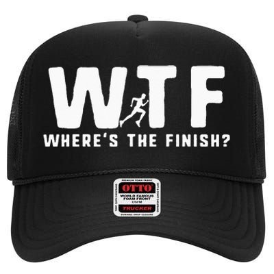 WTF Where's The Finish Funny Running High Crown Mesh Back Trucker Hat