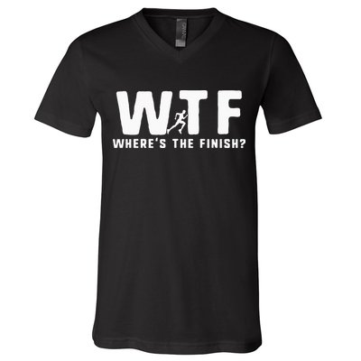 WTF Where's The Finish Funny Running V-Neck T-Shirt