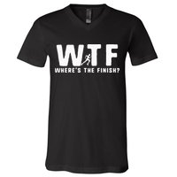 WTF Where's The Finish Funny Running V-Neck T-Shirt
