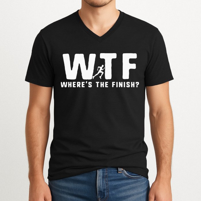 WTF Where's The Finish Funny Running V-Neck T-Shirt