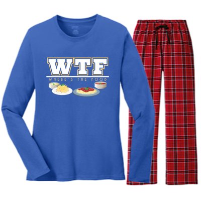 Wtf Wheres The Food Italian Pasta Spaghetti Lover Great Gift Women's Long Sleeve Flannel Pajama Set 