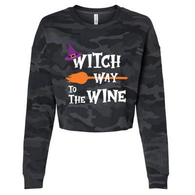 Witch Way To The Wine Funny Halloween Drinking Top Cropped Pullover Crew