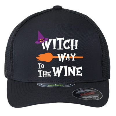 Witch Way To The Wine Funny Halloween Drinking Top Flexfit Unipanel Trucker Cap