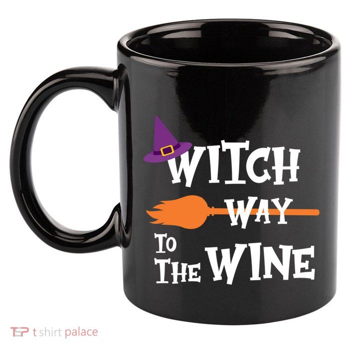 Witch Way To The Wine Funny Halloween Drinking Top 11oz C Handle Ceramic Mug